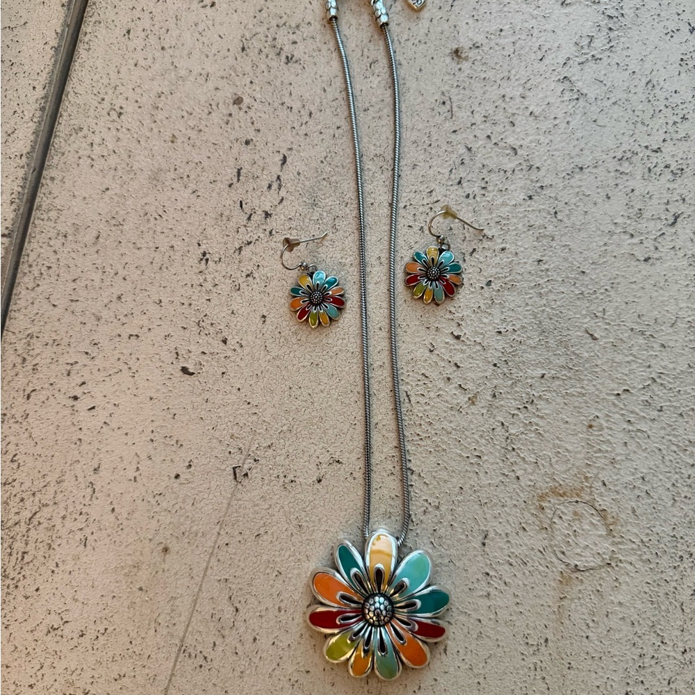 Brighton Posh Posey flower enamel pendant and earrings
